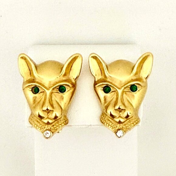 Vintage Jackie Collins Gold Tone Panther Clip Earrngs - Picture 1 of 6